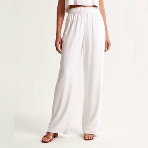 Abercrombie & Fitch Ivory Linen Blend Wide-Leg Pants